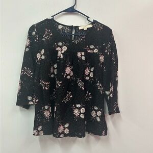 LOFT Black & Pink Floral Relaxed Blouse Size Medium